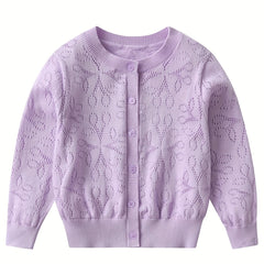 Girls' Flower Jacquard Knit Cardigan Top