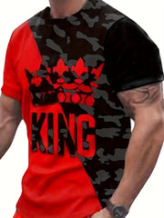 "KING" Crown Print Mens 2 Piece Block Outfits T-shirt and Shorts Set