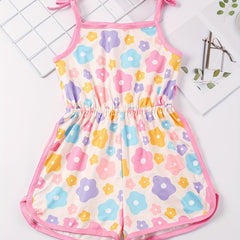 Toddler Girls Flowers Graphic Shoulder Bow Cami Rompers