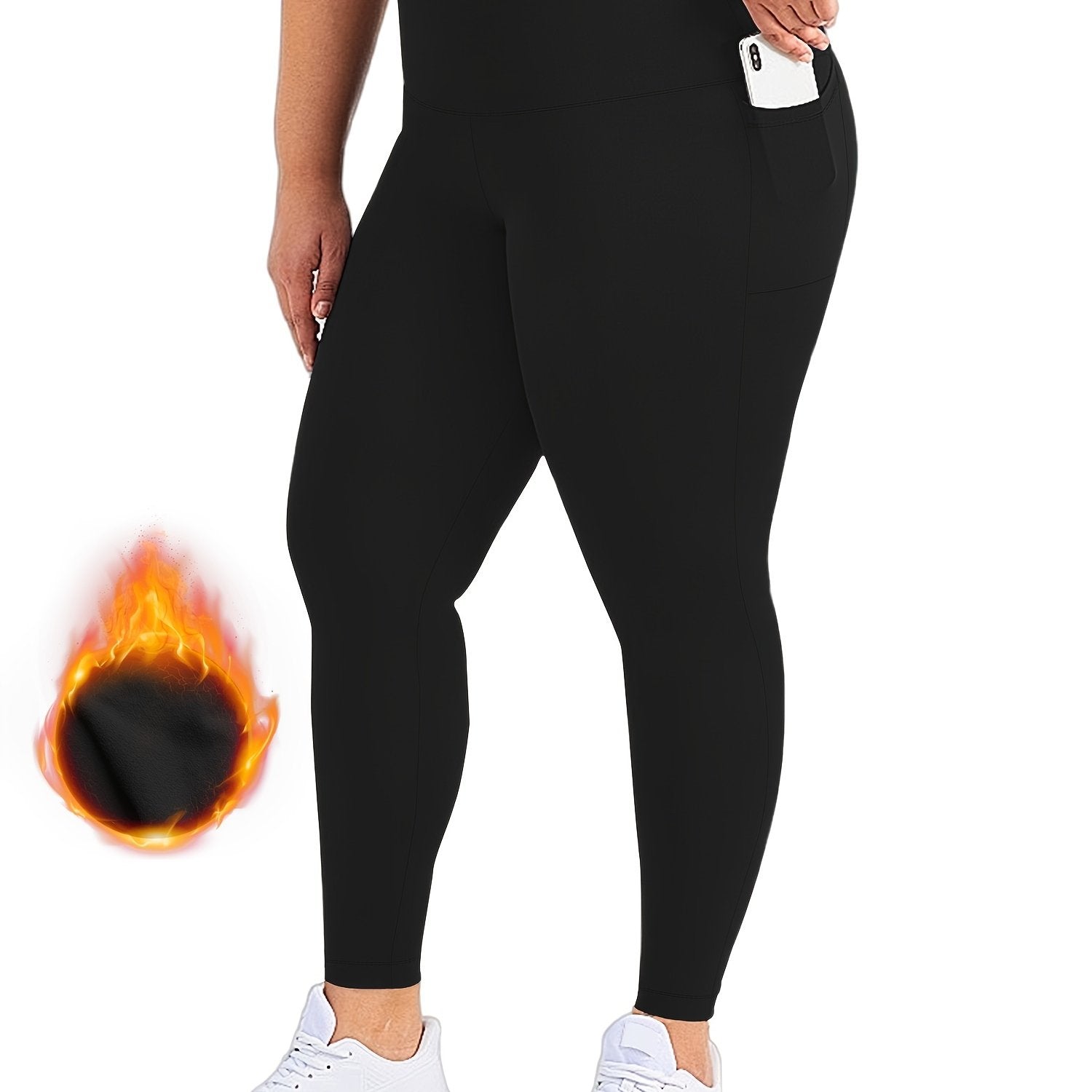 Sporty Plus Size High Rise Stretch Leggings With Pockets