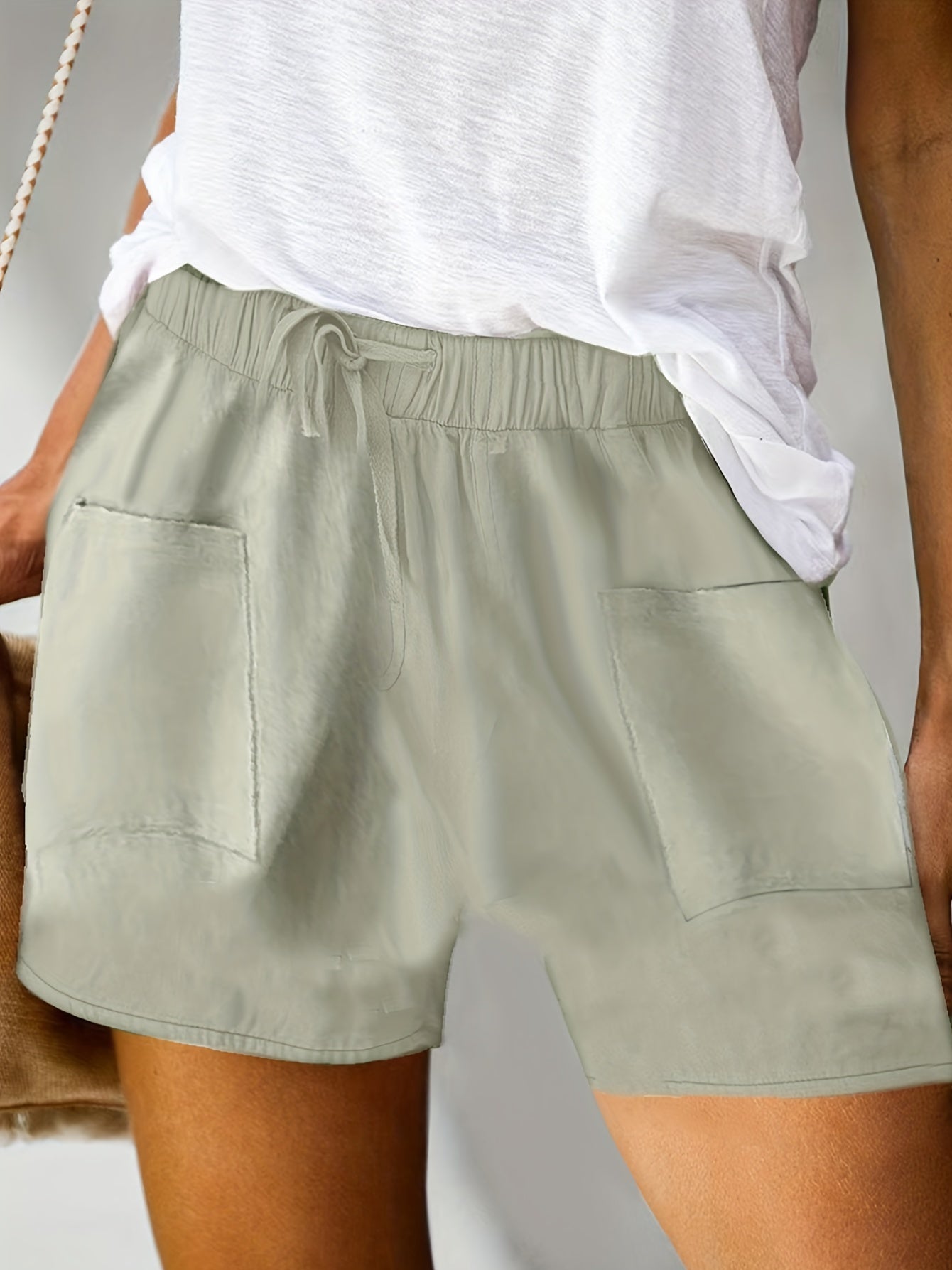 Solid Drawstring Shorts Casual Elastic Waist Wide Leg Shorts Women's Clothing