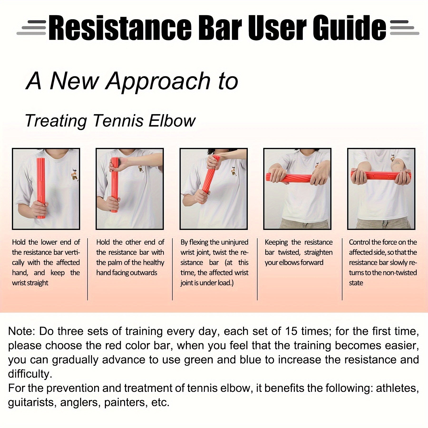 Physical Therapy Bar Grip Strengthener Tennis Elbow Training Bar Resistance Bar