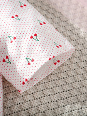 Girls Cherry Print PJ Nightdress Ruffle Decor Short Sleeve Round Neck Dress