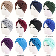 Cross Knot Pleated Turban Cap Solid Bonnet Head Wrap Head Scarf