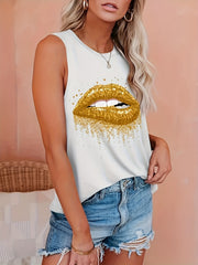 Lip Print Crew Neck Tank Top Sleeveless Casual Women's Summer Clothing