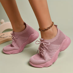 Women's Chunky Knit Sneakers Lace Up Low Top Shoes