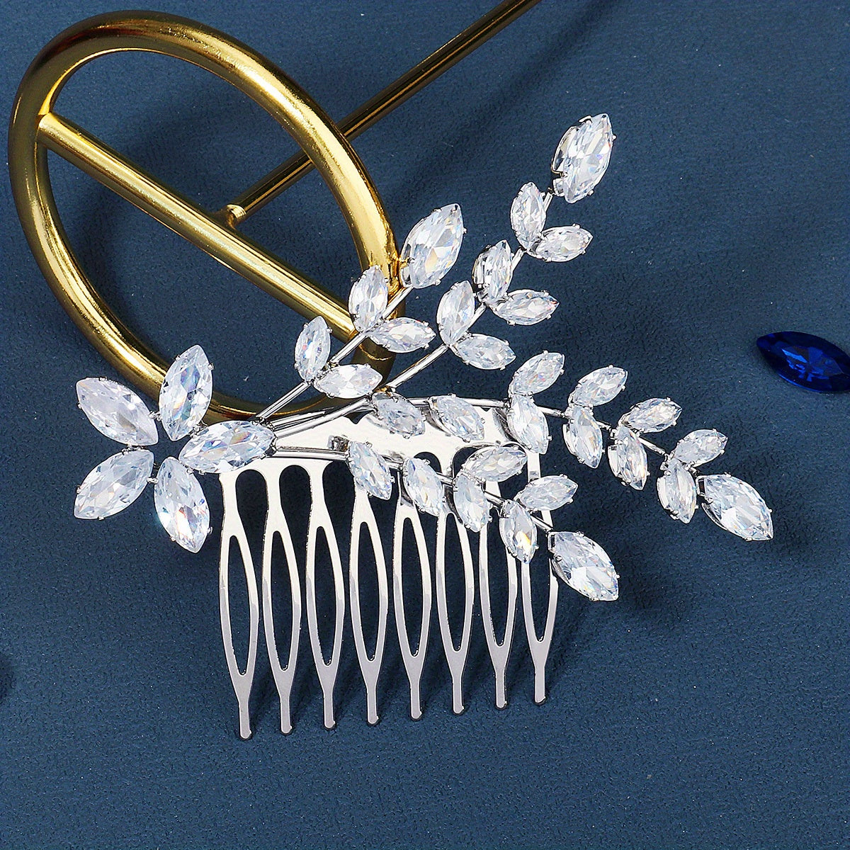 Bridal Crystal Hair Comb Wedding Hair Accessories Alloy Leaf Insert Comb