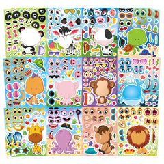 Animal Mix and Match DIY Face Stickers Single Use Rectangle Shape
