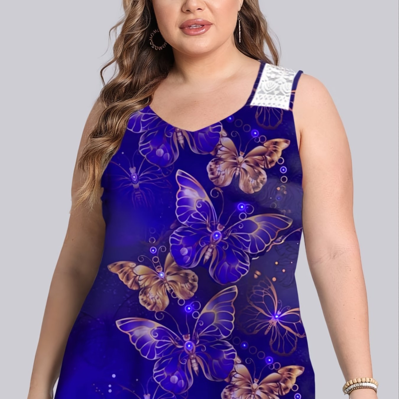 Butterfly Print V Neck Tank Top