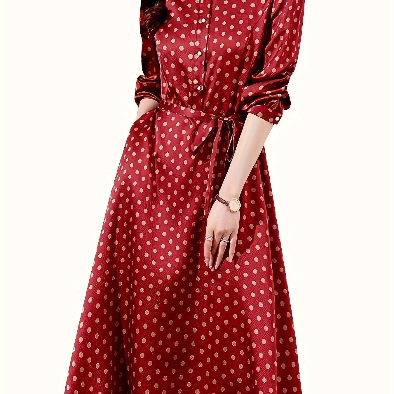 Women's Polka Dot Print Button Up Midi Dress