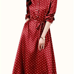 Women's Polka Dot Print Button Up Midi Dress