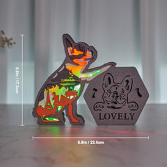 French Bulldog 3D Wooden Carving LED Night Light Pencil Holder