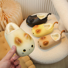 Cartoon Cat Fleece House Shoes For Girls Non Slip Soft Bottom Walking