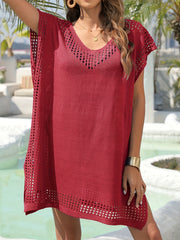 V Neck Split Thigh Cover Up Shirt Dress Beach Cover Dress