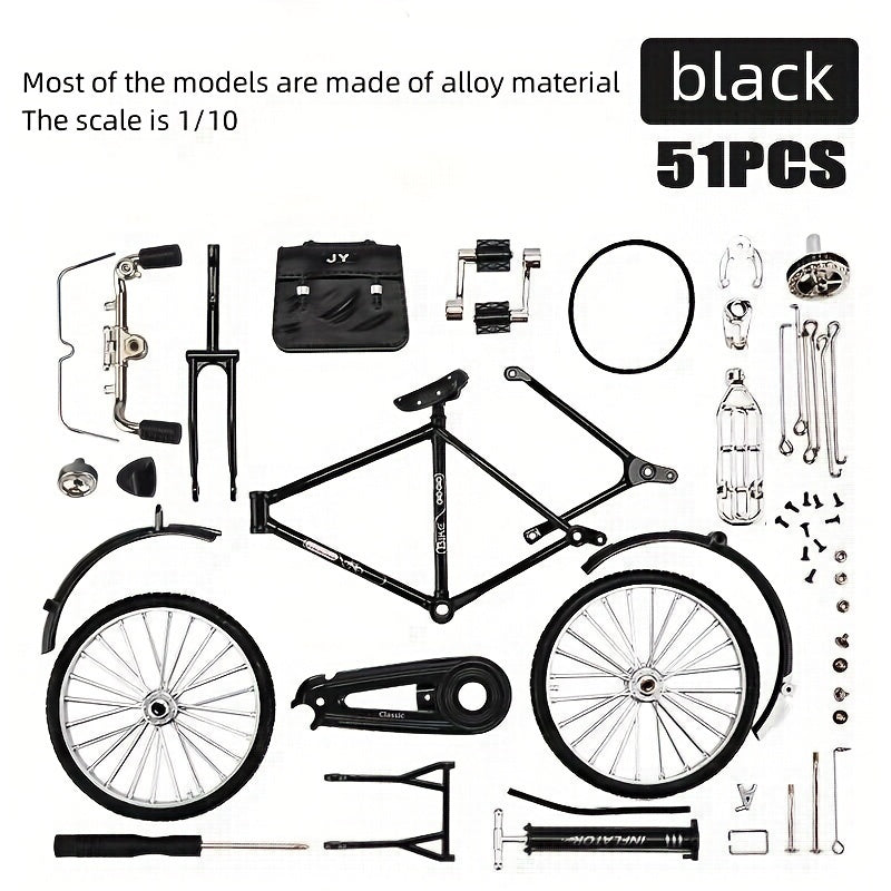 Mini Bicycle Model Kit with Inflator & Briefcase, Retro Style Ornament Toy