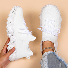 Women's Platform Sock Sneakers Low Top Sports Shoes Lace Up Running Shoes