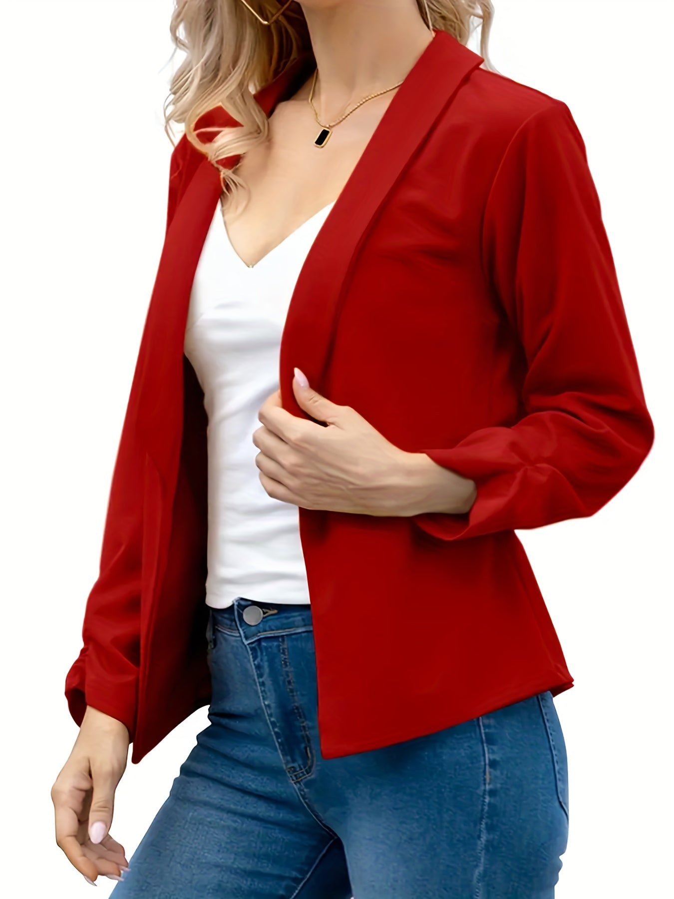 Solid Lapel Blazer Open Front Long Sleeve Work Office Outerwear