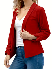 Solid Lapel Blazer Open Front Long Sleeve Work Office Outerwear