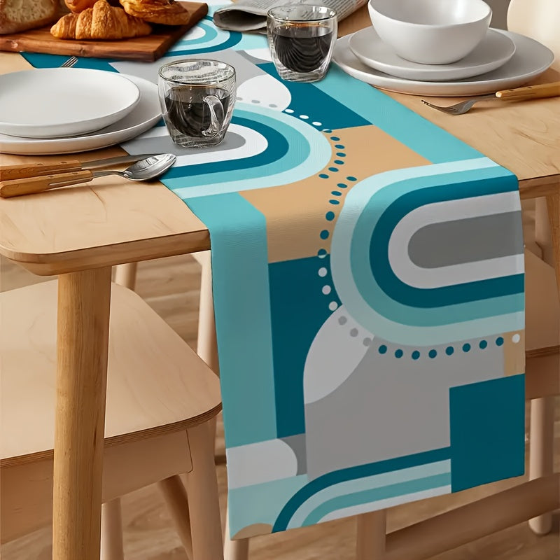 Modern Abstract Geometric Linen Table Runner 33x182 cm