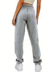 Solid Elastic Waist Jogger Pants Women's Clothing