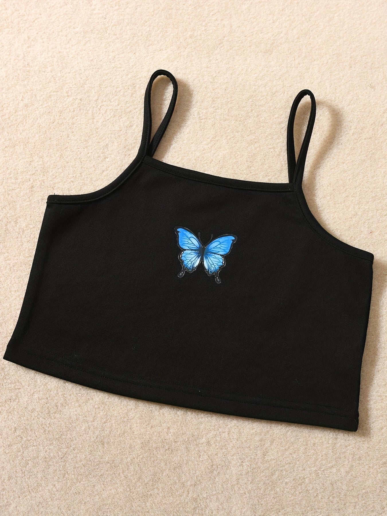 3pcs Girls Bow Butterfly Cami Tops Jogger Pants Asymmetrical Trim Set