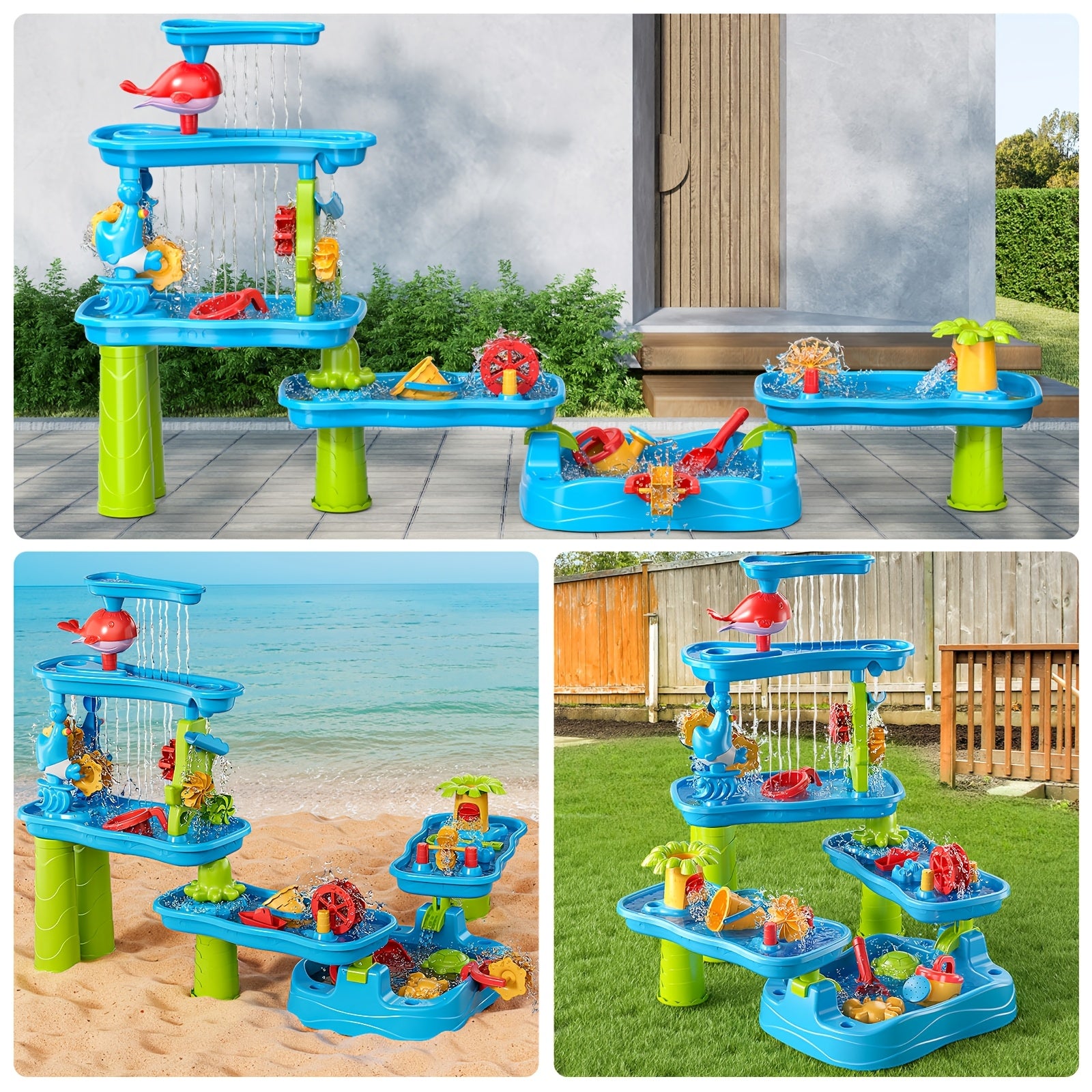 Kids Outdoor Beach Game Table with Shovel Bucket and Molds