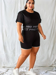 Letter Tape Crop Top & Shorts Sports Set