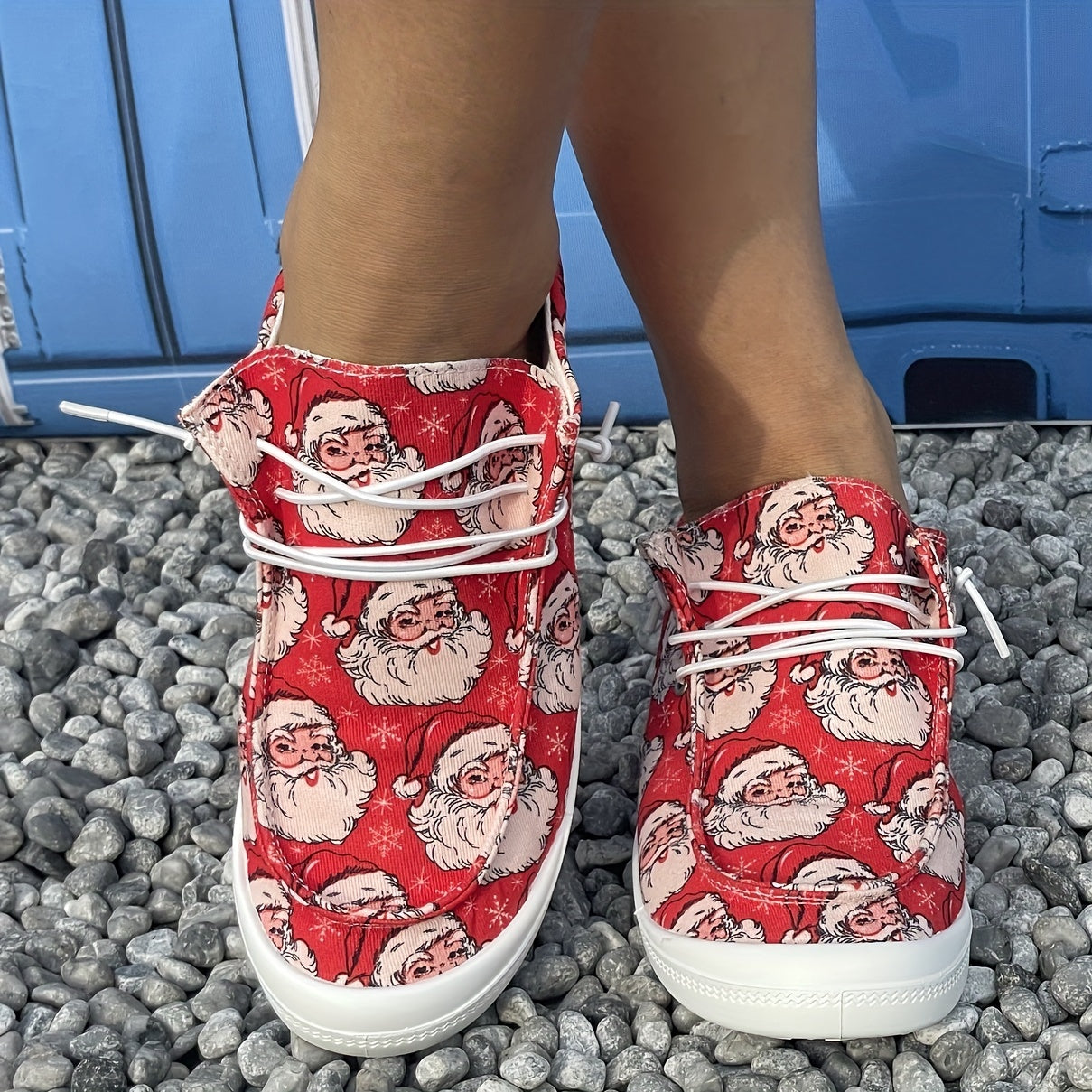 Christmas Red Beard Old Man Cartoon Pattern Lace Up Flat Shoes