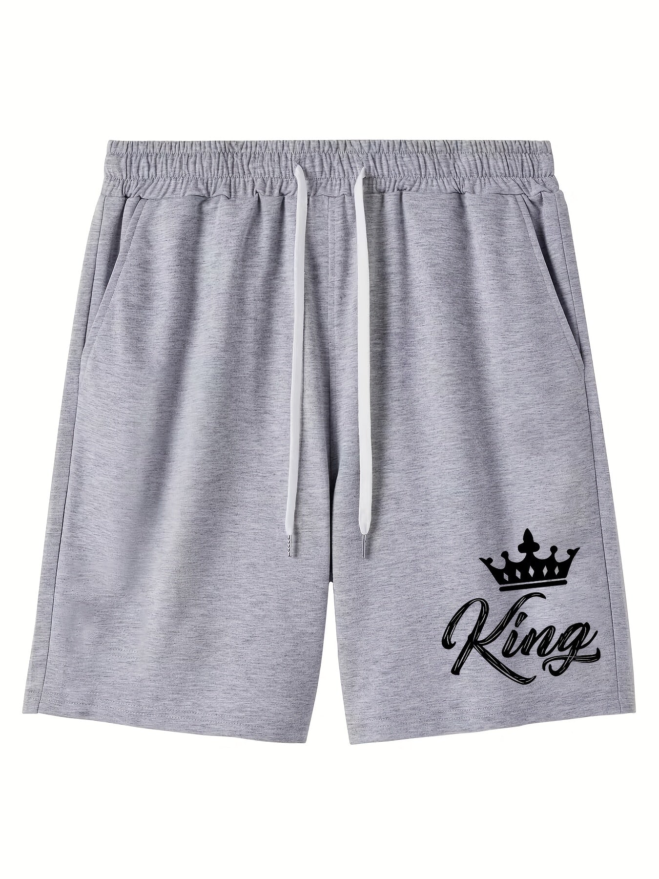 King & Crown Print Men's Shorts Summer Casual Elastic Waist Drawstring Shorts