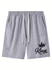 King & Crown Print Men's Shorts Summer Casual Elastic Waist Drawstring Shorts