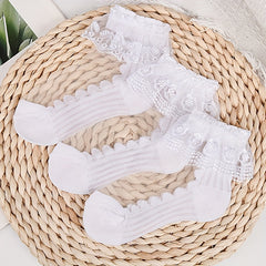 3 Pairs Girls Thin Knee High Socks Mesh Breathable Lace Children's Socks