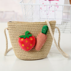 Girls Strawberry Carrot Woven Shoulder Bag Coin Purse Crossbody Bag