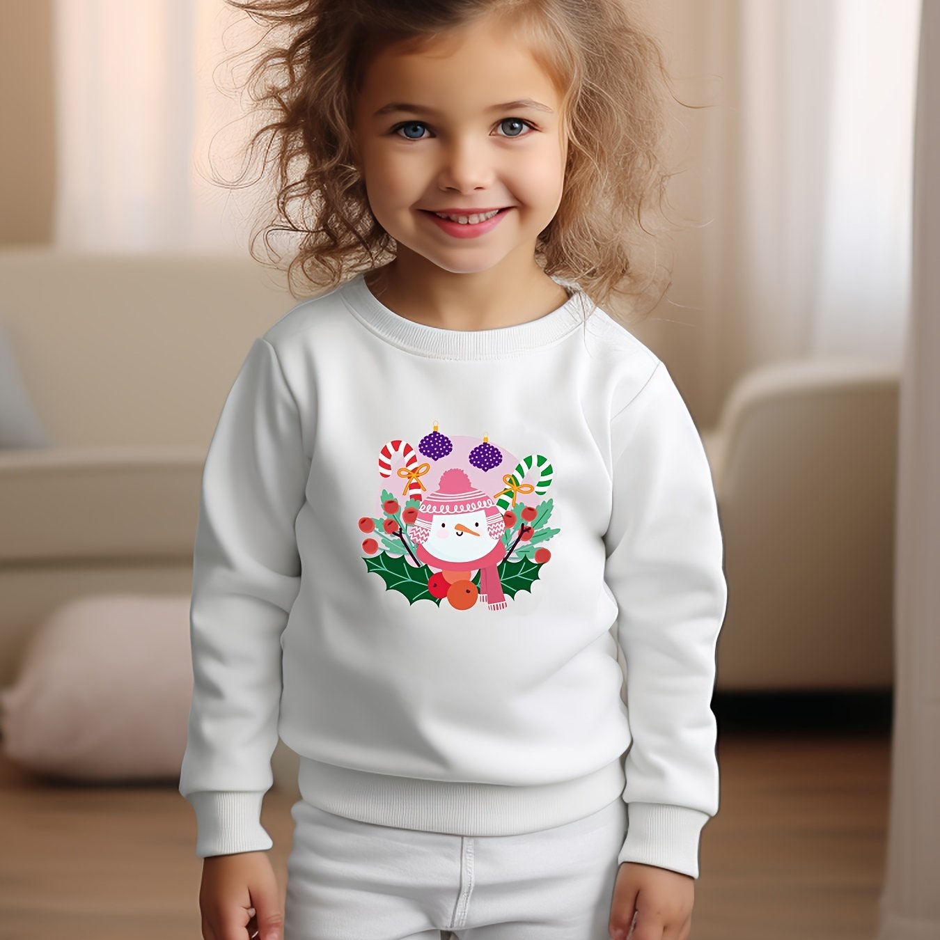 Cartoon Snowman Graphic Crew Neck Long Sleeve Sweatshirt Kids Christmas Gift