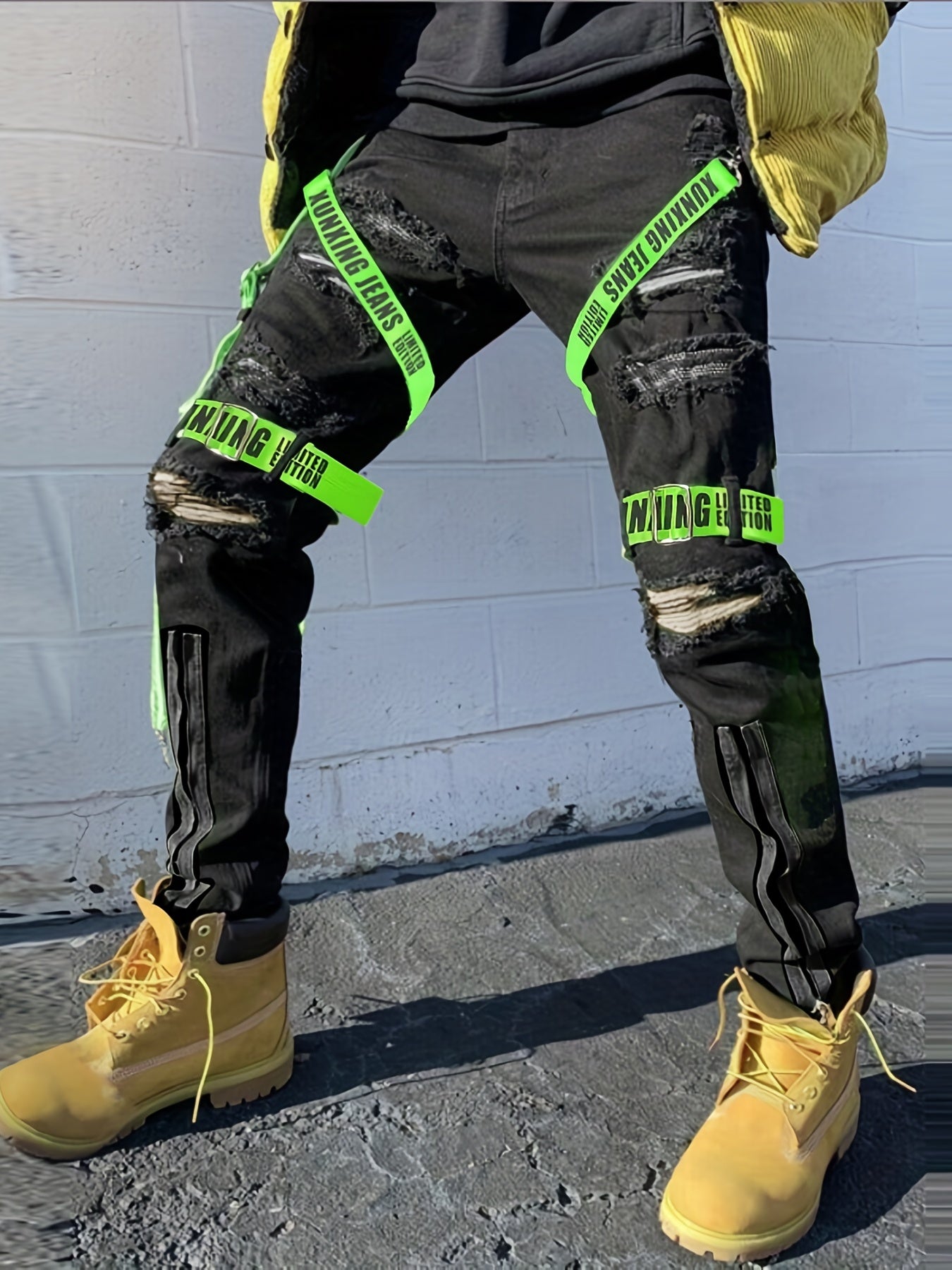 Men's Ripped Straight Denim Jeans With Pockets