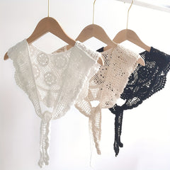 Cotton Lace Up Triangle Scarf Floral Hollow Out Shawl