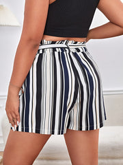 Women's Plus Stripe Print High Rise Shorts with Belt