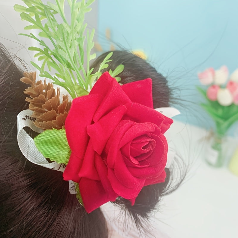 Romantic Wedding Rose Corsage and Boutonniere Set