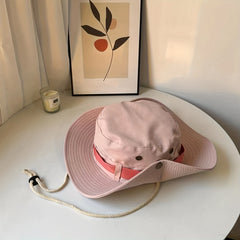 Solid Drawstring Bucket Hat Thin Breathable Sun Hat for Women