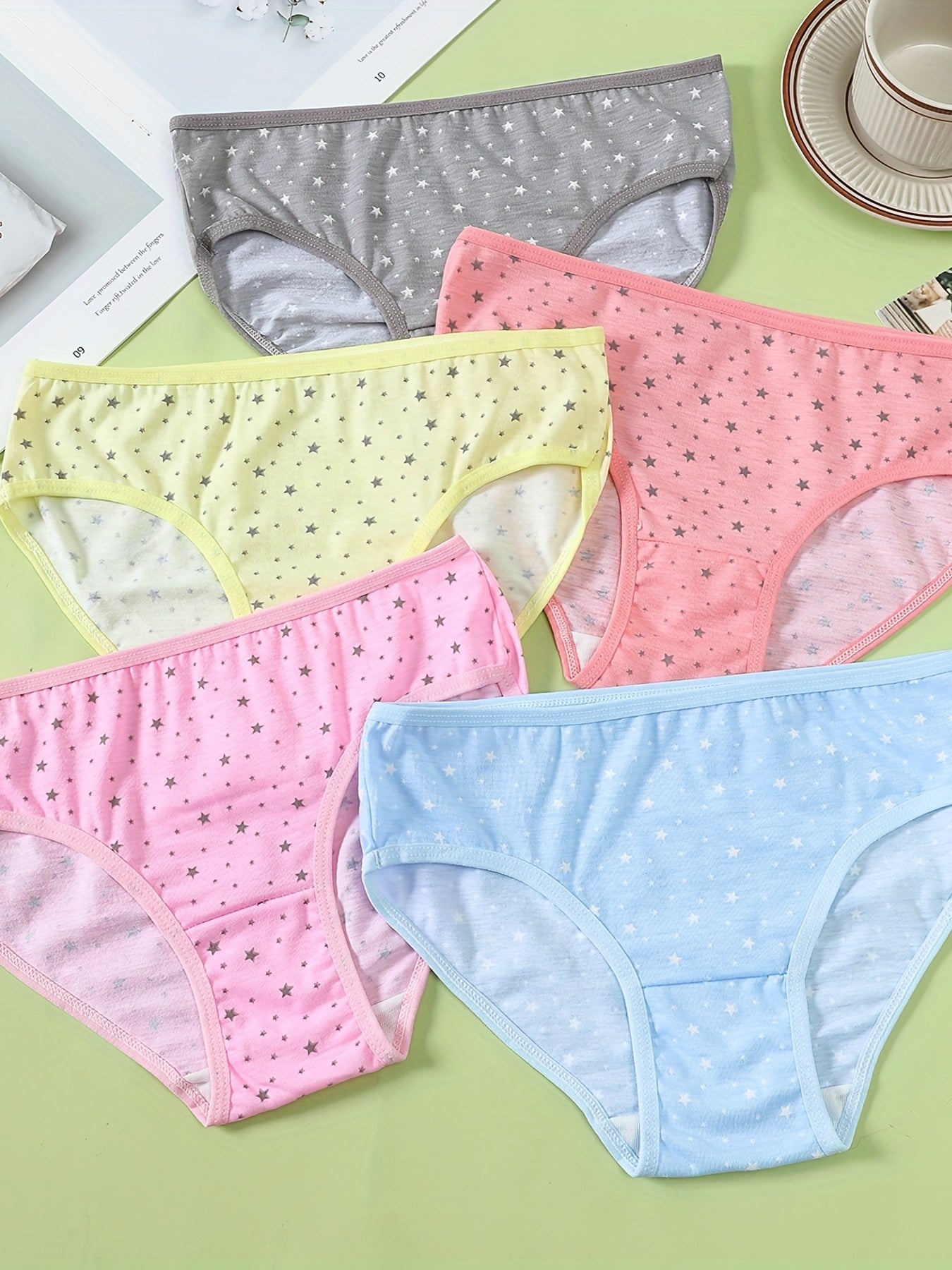 5pcs Girl's Cotton Triangle Panties BUTTERFLY Print Underwear