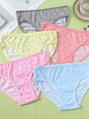 5pcs Girl's Cotton Triangle Panties BUTTERFLY Print Underwear