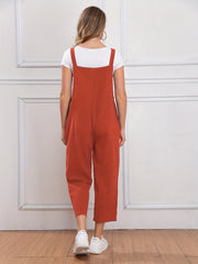Button Sleeveless Overall Jumpsuit Casual Wide Leg Jumpsuit