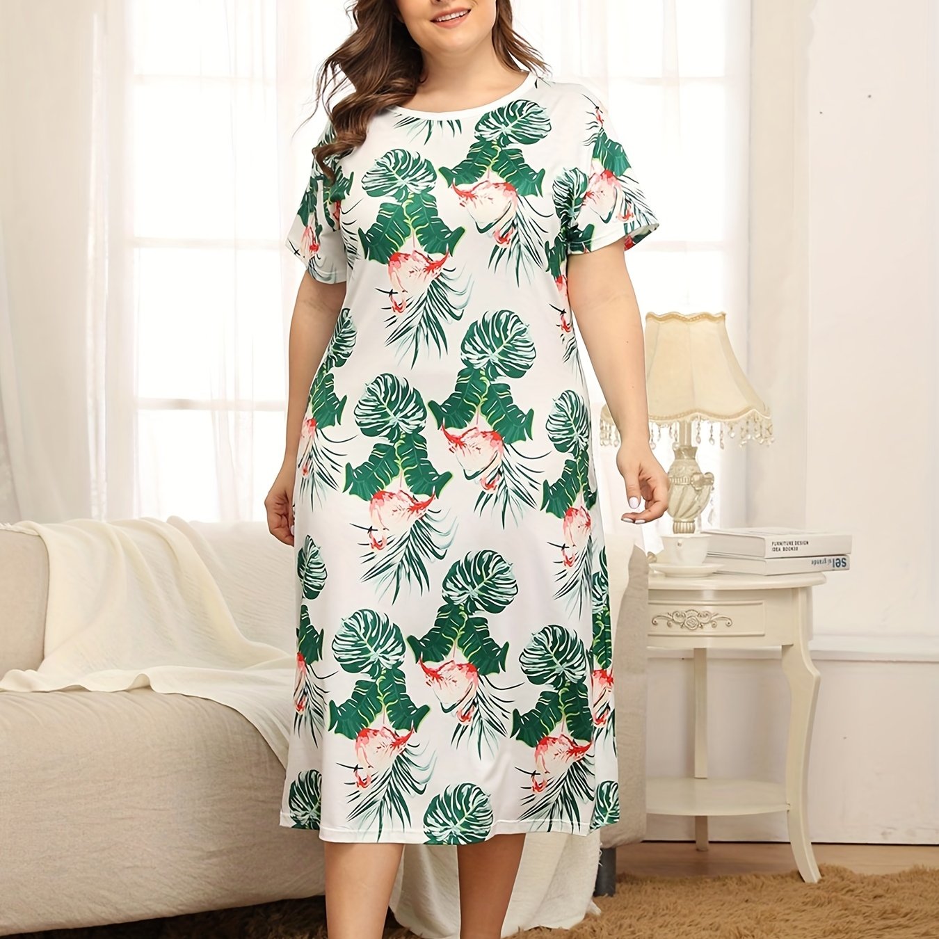 Leaf Print Short Sleeve Nightdress