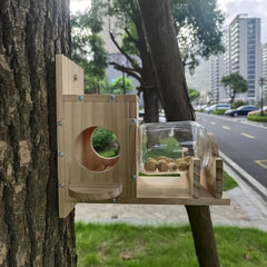Outdoor Squirrel Feeder with Glass Jar Rustic Squirrel Food Box