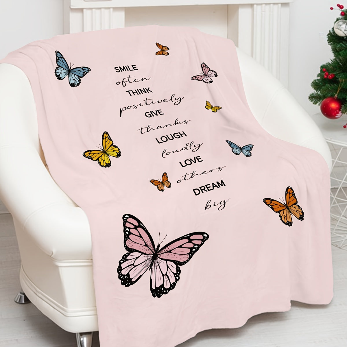 Butterfly Print Microfiber Sofa Blanket for Outdoor Picnic & Home Use