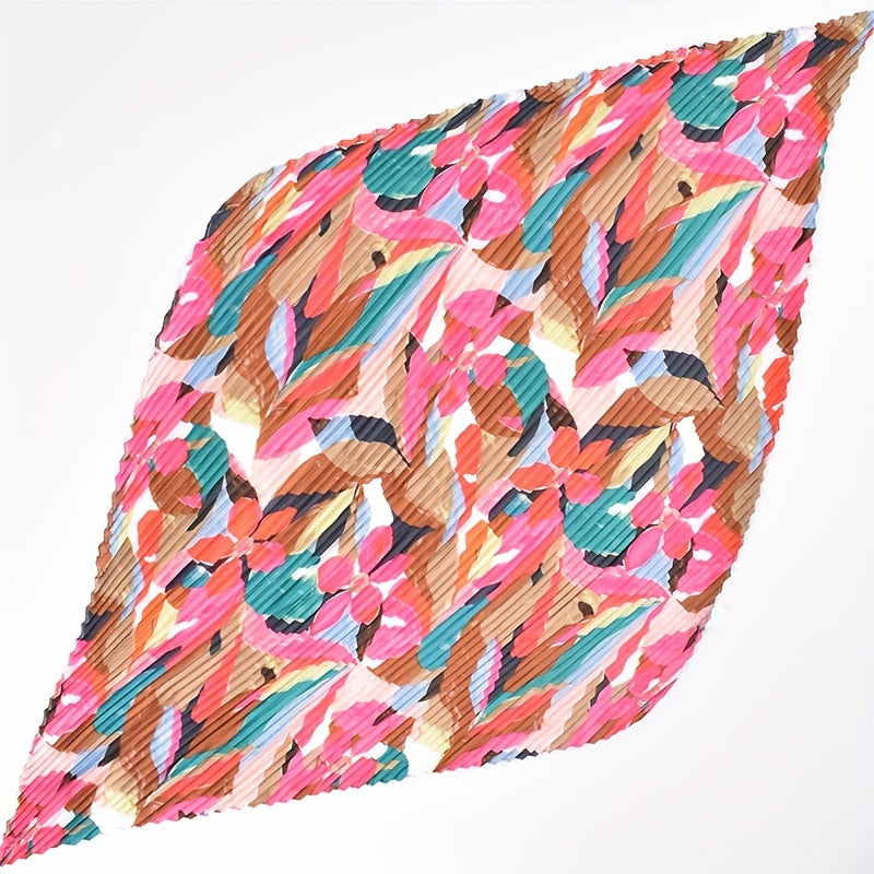 Pleated Tie Dye Bandana Flower Print Square Scarf Woman Shawl