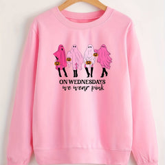 Pink Ghost Print Sweatshirt for Women