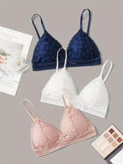 3pcs Girls Lace Bras Wire-Free Back Comfort Underwear with Chest Pad for Teens