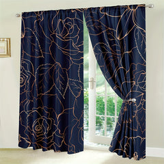 2pcs Golden Flowers and Leaves Floral Foliage Curtains for Home Decor