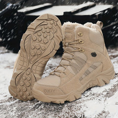 Men's High Top Fleece Hiking Boots Non Slip Shoes for Fall Winter