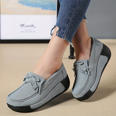 Women's Bowknot Platform Loafers Slip On Shoes